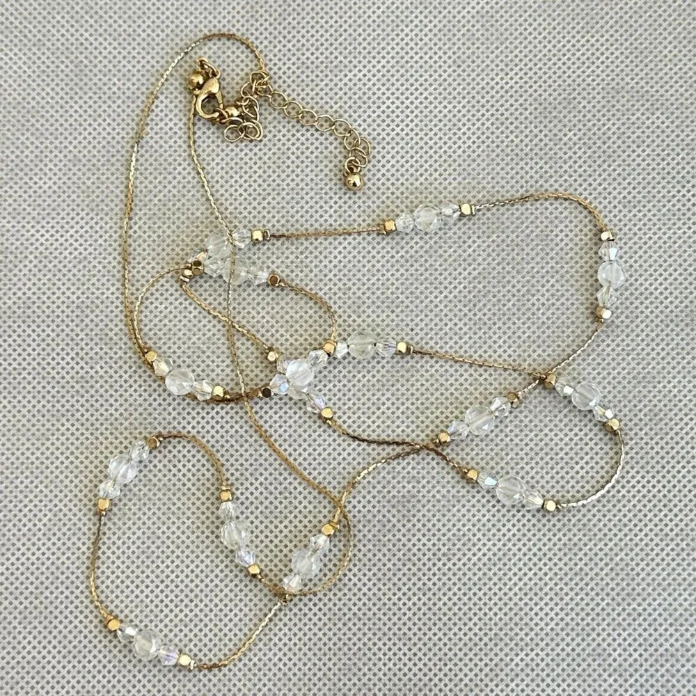 Long Length Chain Necklace AB Beaded Adjustable Length